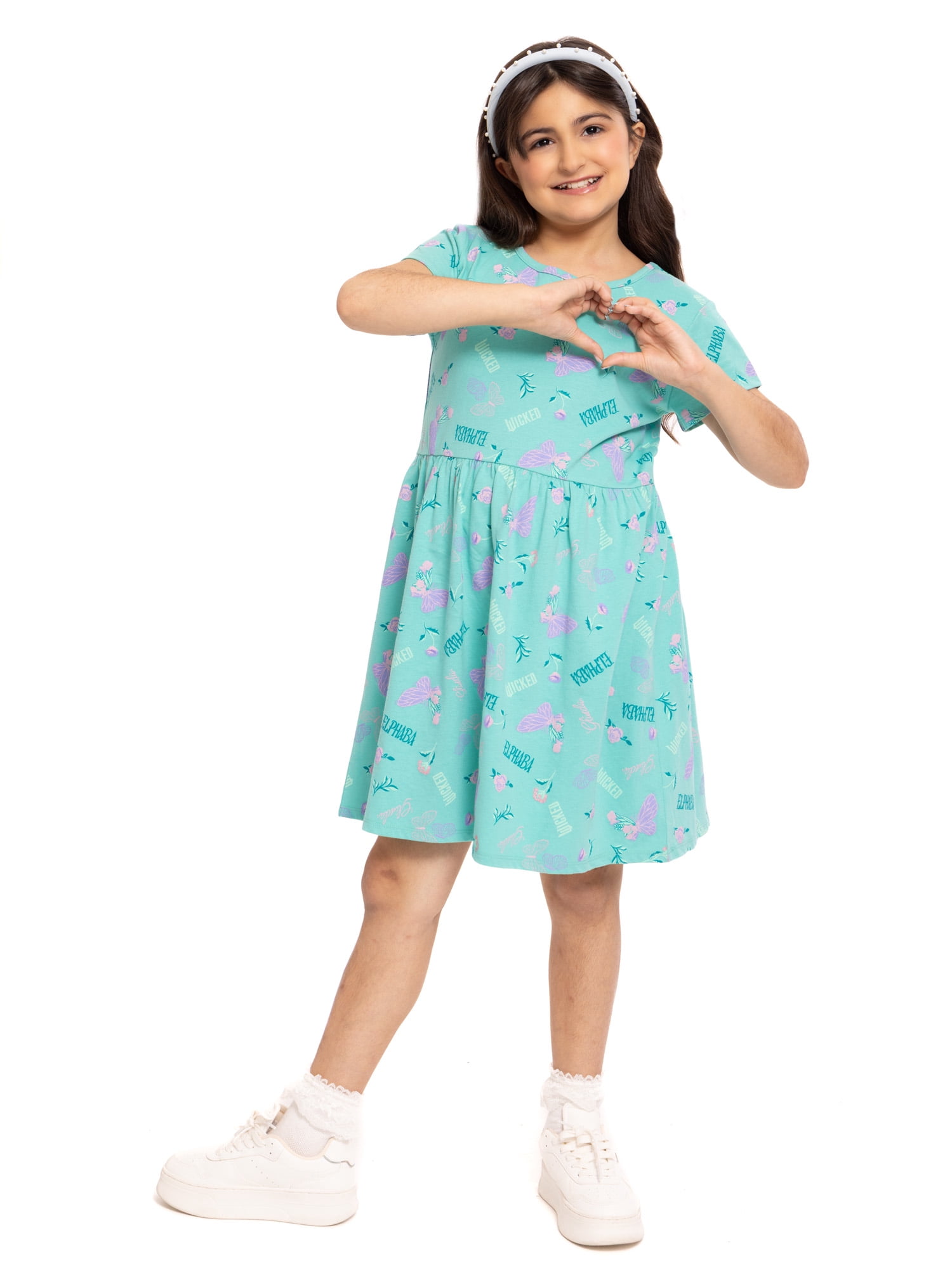 Wicked Girls Allover Print Dress with Short Sleeves, Sizes 4-12
