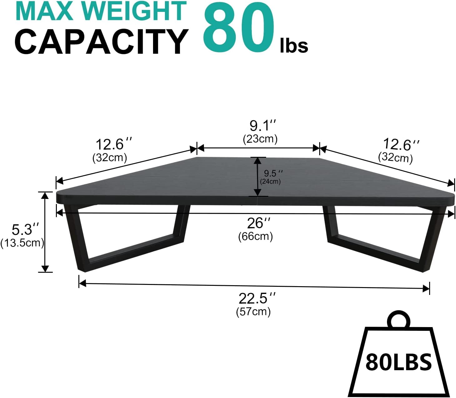 26 inch Triangle Monitor Stand Riser, Desktop Corner Shelf with Metal Leg Wood Computer Stand with Storage Laptop Riser Office Organization