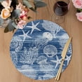 thumbnail image 3 of Navy Blue Coastal Round 15 Inch Placemats Set of 4, Nautical Starfish Coral Jellyfish Shell Sea HeatResistant Non Slip Place Mats for Dining Table, Wipeable Kitchen Table Mats for Housewarming, 3 of 9