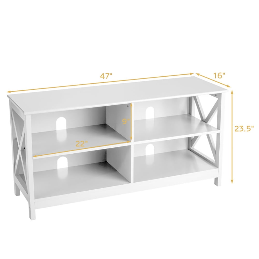 Finihen TV Stand, TV Cabinet, Wooden TV Stand Entertainment for TVs up to 55 Inch with X-Shaped Frame, Media Entertainment Center with Storage, for Living Room, Bedroom, White