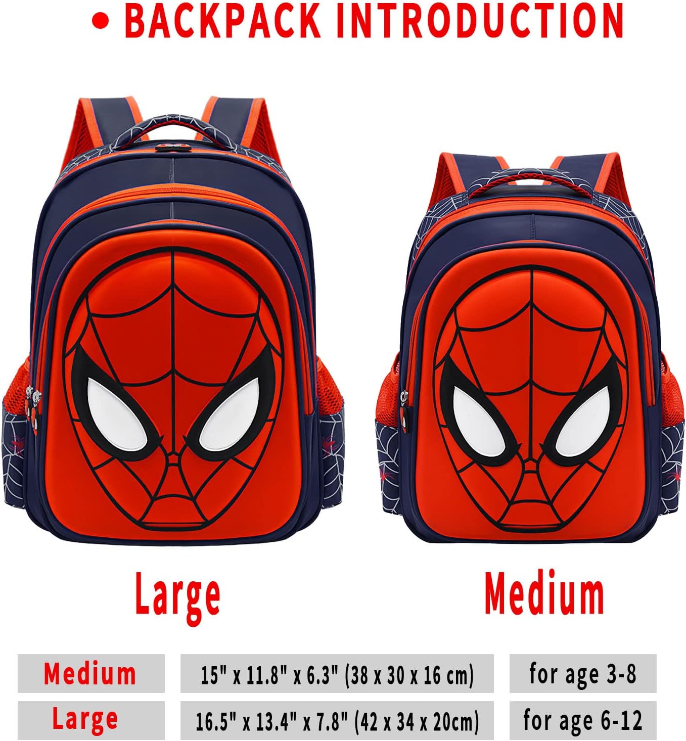 Spider Man Pattern Cartoon Backpack 3d Comic School Bag Waterproof Lightweight Backpack Suitable For 3-8 Years Old Backpack Sea ​​Blue-Medium