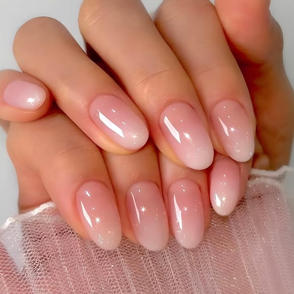 Uñas postizas cortas con forma de almendra WAFOLOZE de Press on Nails, 24 unidades