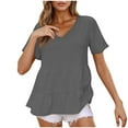 thumbnail image 2 of ChaoHeng Women Tops on Sale under $10 Crinkle V-Neck T-Shirt Women's Casual Pleated Top Solid Color Summer 2025 New,Gray S, 2 of 9