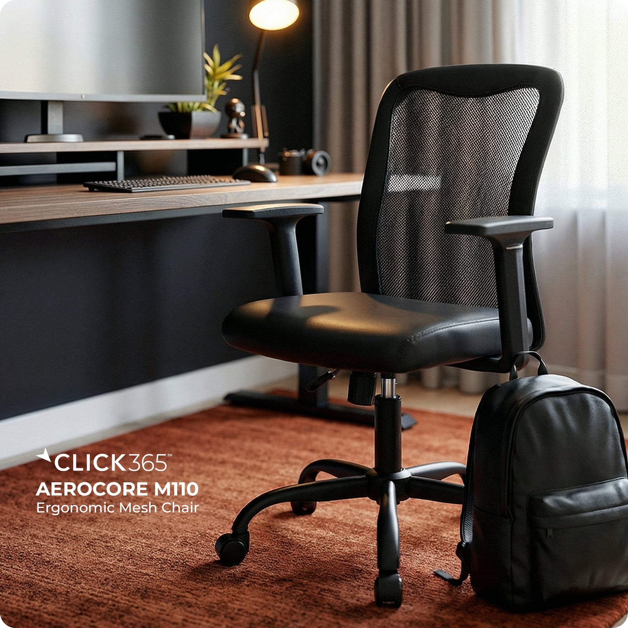 Click365 AeroCore M110 Adult Mesh Mid Back Indoor Residential Ergonomic Office Chairs, Hardware Kit, Black