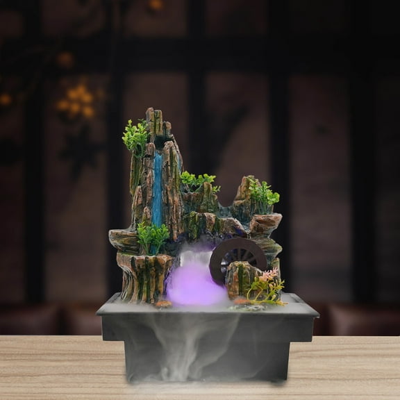 Indoor Rockery Fountain LED Tabletop Waterfall Mist Water Sound Home Office Desktop Decor