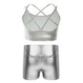 thumbnail image 2 of Hansber Kids Girls 2Pcs Sports Gymnastics Dance Outfits Metallic Crop Top Dance Bralette Vest with Shorts Set Silver 16, 2 of 5