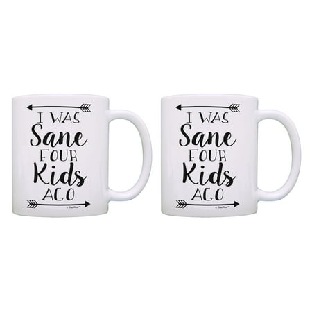 

ThisWear Funny Mom Dad Gifts I Was Sane Four Kids Ago Parents Mugs 11oz 2 Pack Ceramic Coffee Mugs