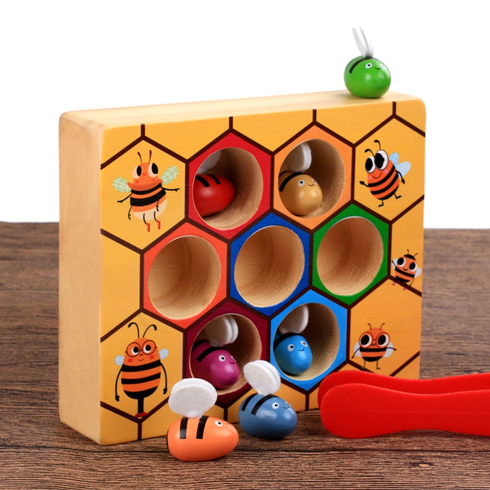 Kids Preschool Wooden Bee Clip Out Toy Children Montessori Educational Toys Gift 