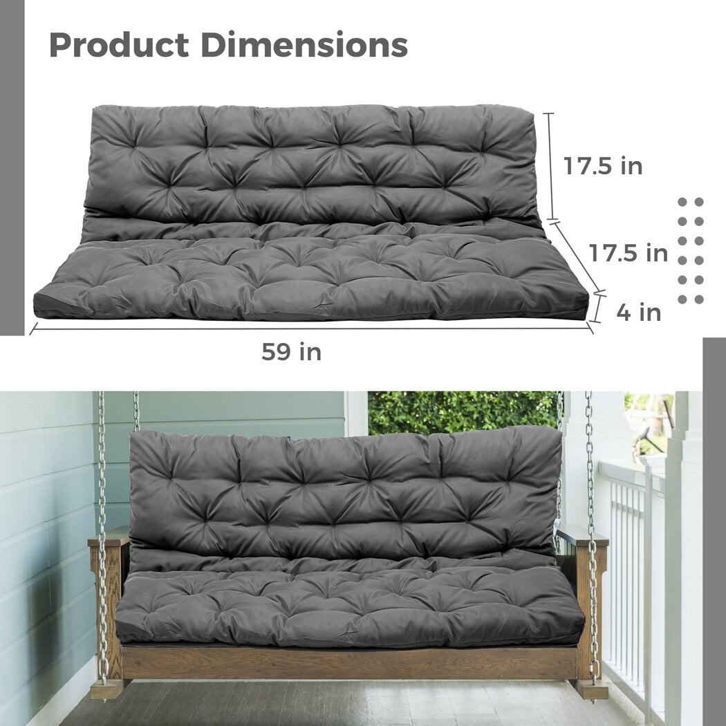 Hanging Chair Replacement Cushion, Outside Bench Cushion with Backrest, 2-3 Seater Cushion with 8 Ties for Outdoor Furniture, 59 x 39 x 4 Inches Porch Hanging Chair Cushion Garden Bench