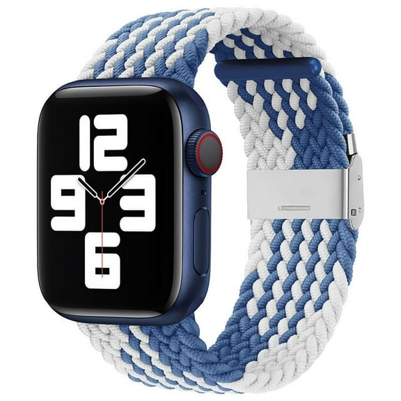 Compatible with Apple Watch Bands 38mm 40mm 41mm , Stretchable Braided Solo Loop Elastics Women Men Replacement Sport Wristband, with Stainless steel Buckles Blue White