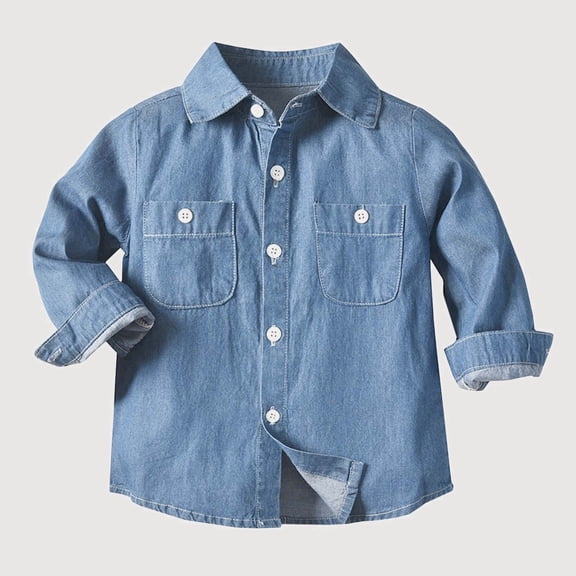 Gyujnb Long Sleeve Button Down Denim Shirt Casual Lapel Top (Unisex),1-2 Years