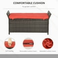 thumbnail image 6 of Topcobe 27 Gallon Patio Wicker Storage Bench, 2-In-1 Large Capacity Rectangle Garden Storage Box with Handles and Cushion, Outdoor Rattan Patio Furniture, Red, 6 of 9