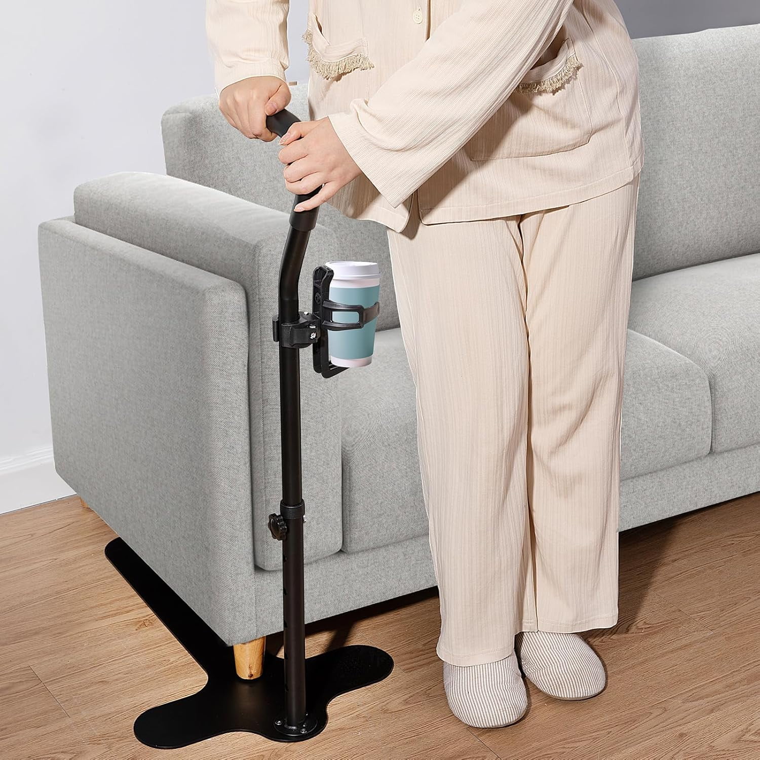 Chair Couch Stand Assist with Cup Holder,Adjustable Height Chair Lift Assist for Elderly,Daily Living Mobility Aid Rail for Couch,Sofa,Chair Mobility Daily Aids for Senior,Disabled,Handicap (Black)
