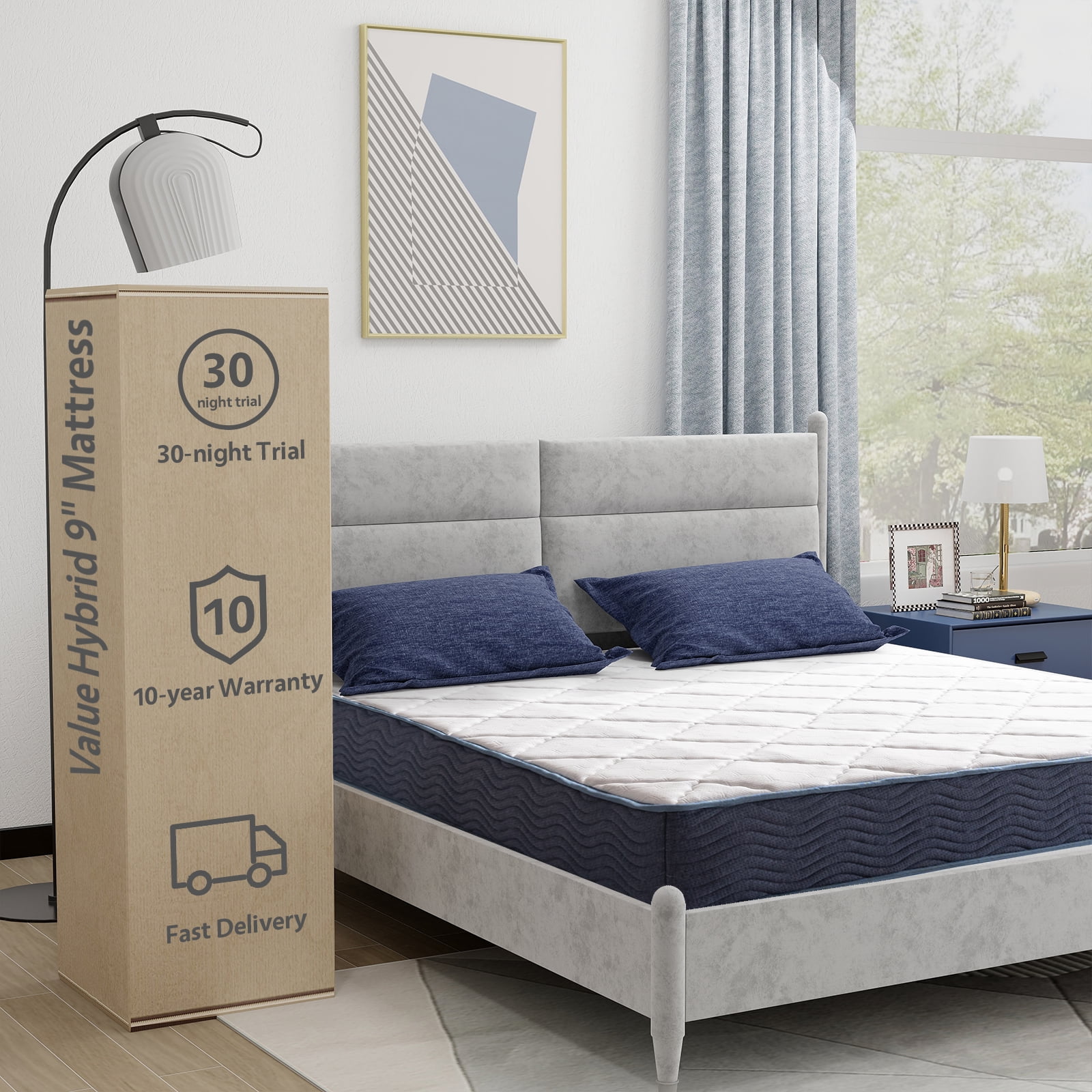Queen Mattress, 9" Gel Memory Foam Mattress with Removable Cover Mattress in a Box Medium Firm Mattress