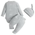 thumbnail image 3 of GYRATEDREAM Baby Boy Clothes Newborn Boy Outfit Print Romper Long Pants Hat 3PCS Infant Clothes Set, Size 0-3M, 3 of 5
