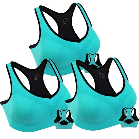 

3 Pack Racerback Sports Bras for Women Seamless High Impact Bra with Pad for Yoga Gym Workout Fitness XXL Size (Blue)