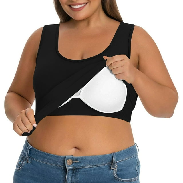 Yubnlvae Plus Size Cami with Built in Bra Womens Tank Tops Basic Camisole Vest Tank Tops with Built-In Shelf Bra Stretch Undershirtsclearance! Solid, Round Neck, Black, Xxl