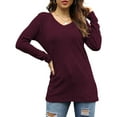 thumbnail image 5 of TEMOFON Womens Long Sleeve tops V neck Shirt fall tops Going Out Solid Color sweater Basic Fashion Tunic Blouse clothes for women, 5 of 5