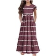 thumbnail image 1 of NiSHUIHAN Robes Petite Fille Mode Été Nouvelles Manches Courtes Col Rond Robe Couleur Unie Rouge 10 Ans, 1 of 7