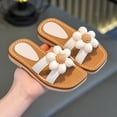 thumbnail image 3 of Toddler Girls Sandals Cute Flower Square Open Toe Slip on Flat Shoes Dress Summer Casual Slides Footwear White 12 Little Kid, 3 of 5