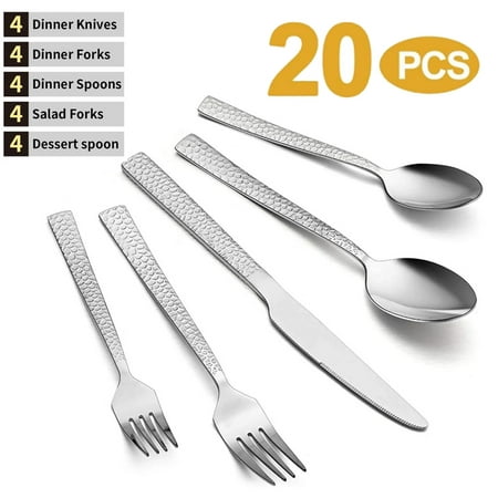 

20 Piece Stainless Steel Flatware Cutlery Set Includes Knives Forks Spoons Modern Design - Dishwasher Safe