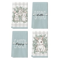 Sm:)e Buffalo Plaid Bunny Rabbit Eucalyptus Leaves Happy Easter Kitchen Towels Dish Towels, 18x26 Inch Hand Towels Set of 4
