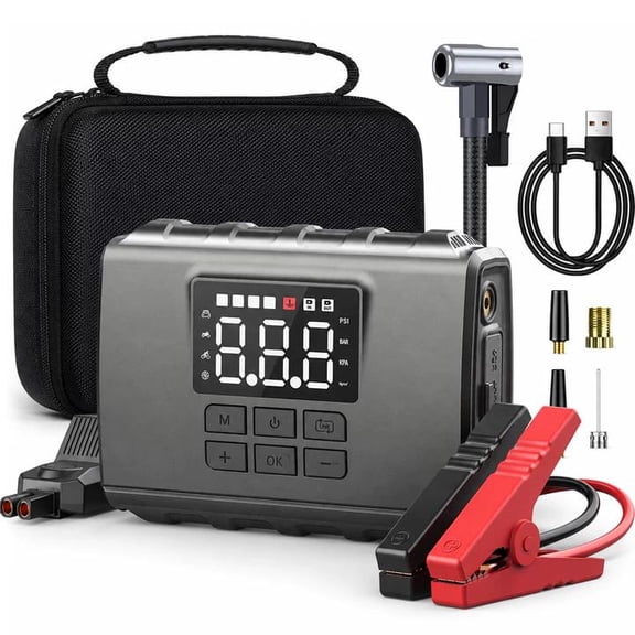 GCZ 3000A Peak Portable Jump Starter with Air Compressor 150PSI, Battery Booster for All Gas & 6.5L Diesel Engine, 20000mAh Power pack with Dual Cylinder & LED Display & Flashlight