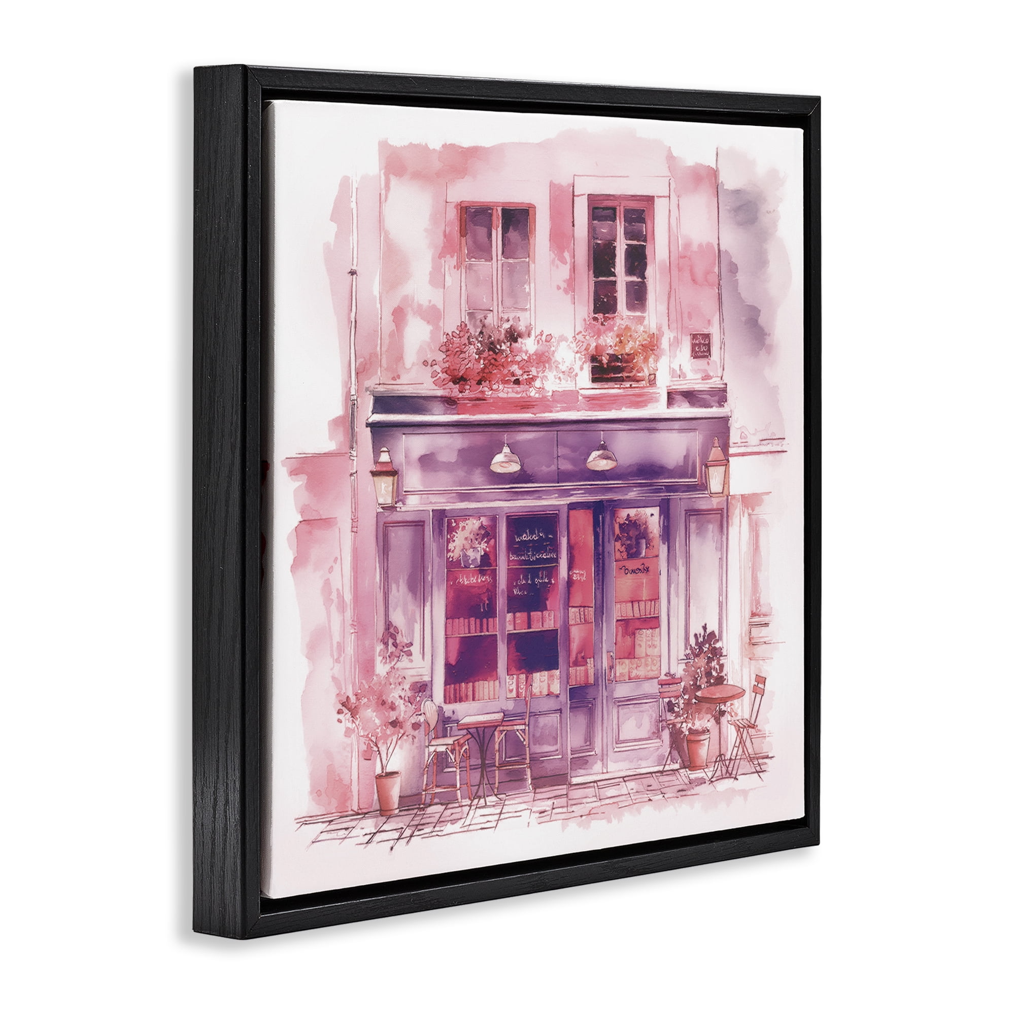 Stupell Industries Pink Bistro Café Buildings & Architecture Painting Black Floater Framed Canvas Art Print Wall Art, 25 x 25