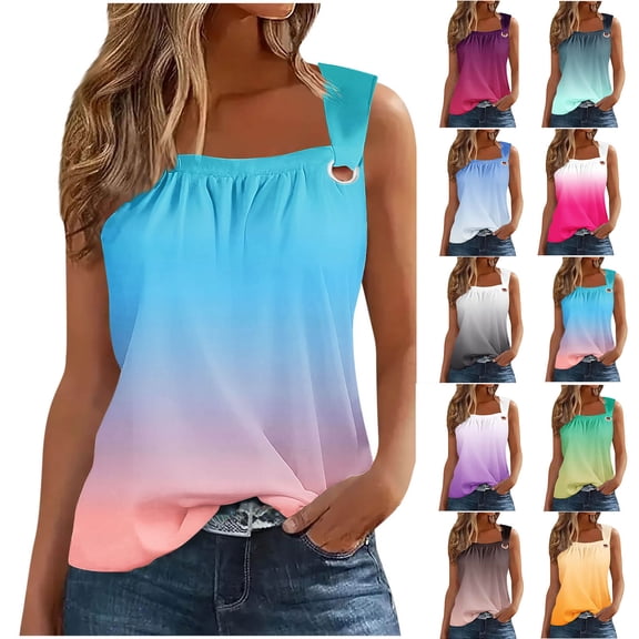 Women Tank Top Tank Top For Women Women's Gradient Color Camisole Sleeveless T-shirt Loose Tank Green S