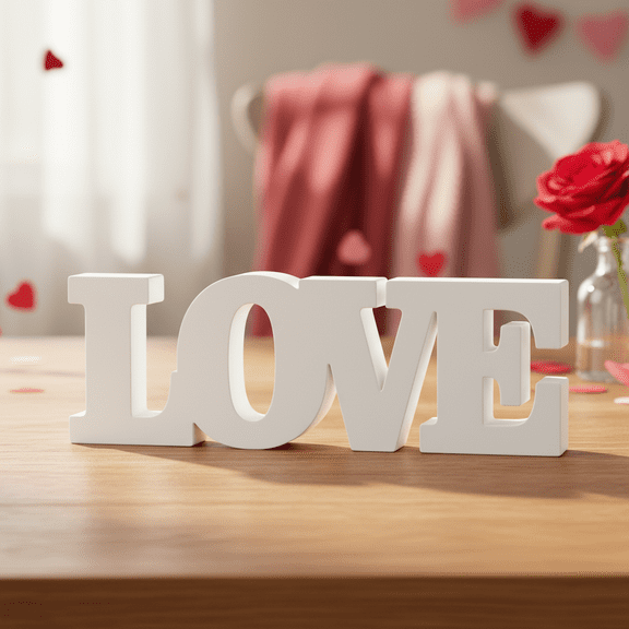White LOVE Letter Valentine's Day Tabletop Ornament PVC Foam Board Display Stand for Romantic Party Wedding Desktop Centerpiece Decoration