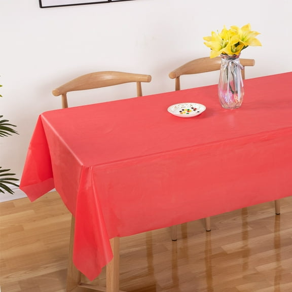 Ray Star 100% Waterproof Red 54x104in 1PCS Christmas Tablecloth Disposable, Vinyl Table Cloth Cover Oil Proof Spill Proof Wipeable Table Cloths with Flannel Backing