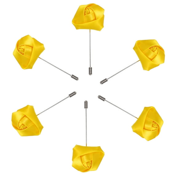 Uxcell 6 Pcs Groom Boutonnieres Rose Boutonnieres Pins for Men Wedding Ceremony Formal Party, Yellow