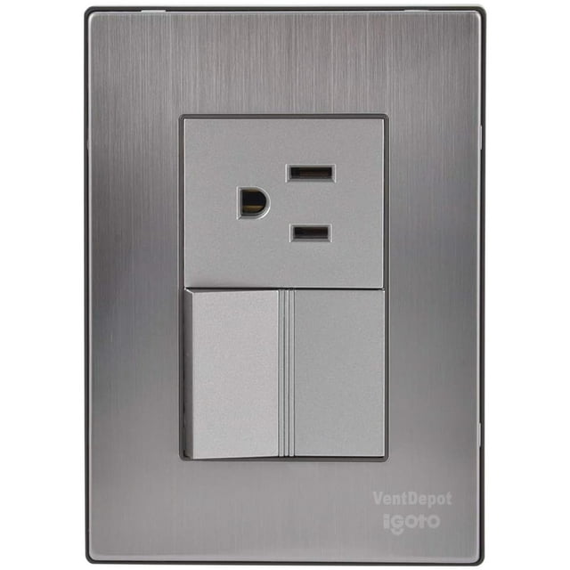 Placa Contacto Pared Inoxium1A1CSilver 1Pza Contacto/Apagador 125-250VCA 10/15A 50/60Hz Plateado Acero Inoxidable/PC.