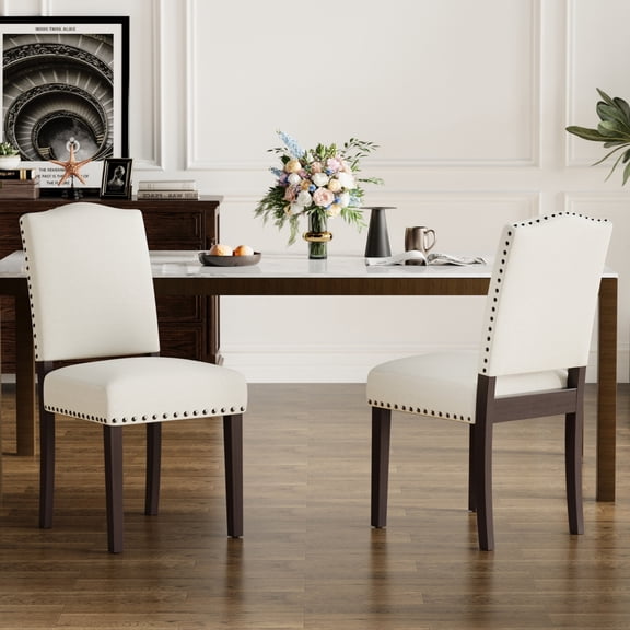 EOP Mid-Century Modern Upholstered Dining Chairs Set of 2, Farmhouse Fabric Kitchen & Dining Room Chairs with Extra Padded Seat, Ideal for Living Room, Restaurant, Beige
