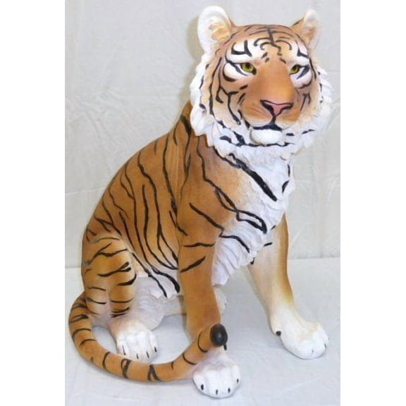 Ebros 20"Tall Orange Bengal Tiger Raja Sitting On Guard Decorative Garden Statue