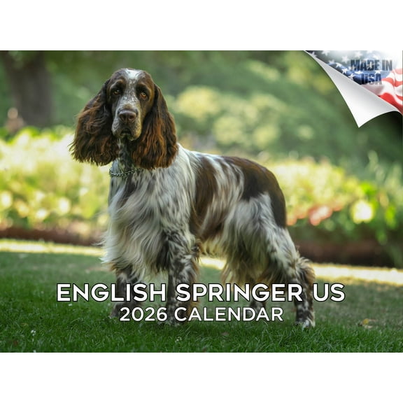 2025 2026 English Springer US Calendar - Dog Breed Monthly Wall Calendar - 12 x 18 Open - Thick No-Bleed Paper - Giftable - Made in USA