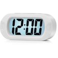 thumbnail image 1 of Reloj despertador electrónico, reloj despertador con pantalla LCD grande, con luz nocturna, funciona con pilas, adecuado para alarmas de viaje y de cabecera (blanco), 1 of 5
