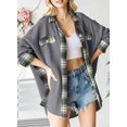 thumbnail image 3 of GHSDFBB Womens Waffle Knit Plaid Shacket Boyfriend Button Down Shirt Jacket Loose Long Sleeve Tops, 3 of 6