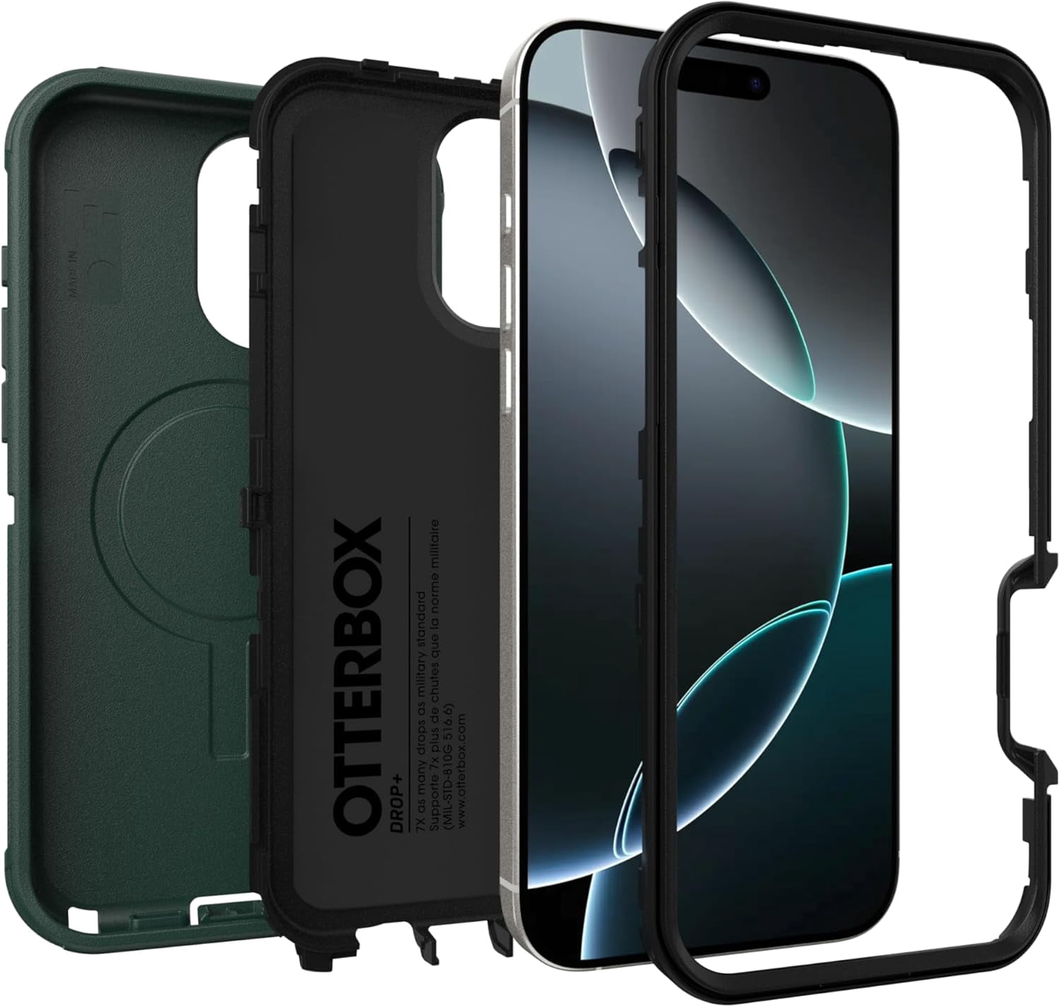OtterBox iPhone 16 Pro Max (Only) Defender Series MagSafe Case - Cinder Cashew (Green & Black) - Case Only - Built-in Magnets, Screenless, Rugged & Durable, with Port Protection, Non-Retail Packaging