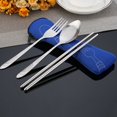 thumbnail image 1 of Surtido De Cubiertos De Acero Inoxidable, El Juego De Cubiertos Incluye Cuchillo, Tenedor, Cuchara, Palillos, Con Estuche Protector De Transporte - Azul Marino, 1 of 5