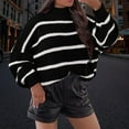 thumbnail image 3 of 2025 Women's Oversized Turtleneck Striped Pullover Sweaters Cowl Neck Long Sleeve Winter Loose Chunky Knit Sweater, 3 of 7
