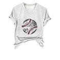 thumbnail image 4 of WZXFASHION T-shirt à Manches Courtes pour Femmes, Festival de Baseball, Couleur Unie, Imprimé Baseball, Col en V, Liquidation, T-shirt à Manches Courtes pour Femmes, 4 of 6