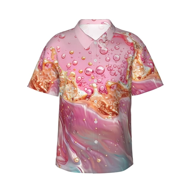 Fotbe Abstract Pink Gold Splash Camisa Hawaiana para Hombre Unisex – Camisa Casual de Verano con Botones de Manga Corta de Algodón y Lino,Medium