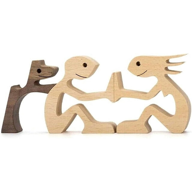 ER Adorno de talla de madera para cachorros familiares, madera maciza Natural, perro mascota Fa Rojo Verde Excelente Rendimiento