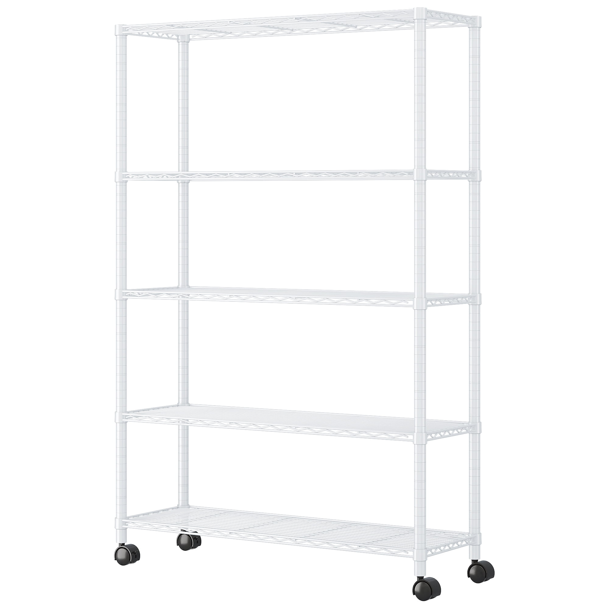 Ktaxon Commercial 5 Tier Storage Rack, Adjustable Rolling Metal Garage Shelving Chrome, 35''W x 14''D x 65''H, Capacity for 440lbs White
