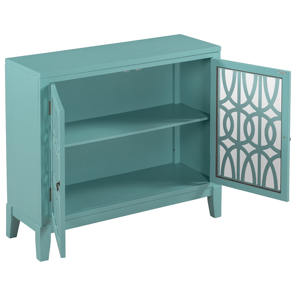 Private Jungle Wood Accent Buffet Sideboard Storage Cabinet with Doors and Adjustable Shelf, Entryway Kitchen Dining Room,40 Inch,Navy Green