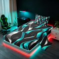 thumbnail image 2 of Manfei Gradient Stripes Twin Sheets, Shiny Abstract Lines Bedding, Teal, Black and Silver, Black Reversible 3pcs1 Flat Sheet + 1 Fitted Sheet + 1 Pillowcase, 2 of 6