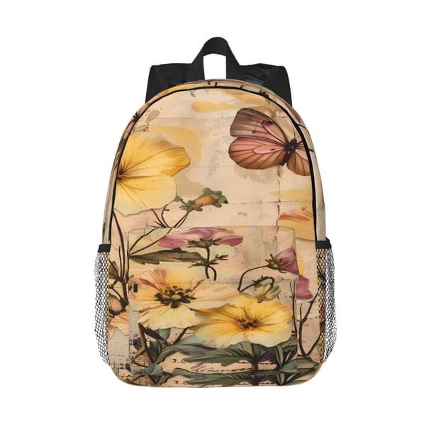 Easygdp Vintage Floral Butterfly Collage Mochila Ligera de 15 Pulgadas para Estudiantes, Mochila Cómoda para la Escuela y Viajes, Correas Ajustables