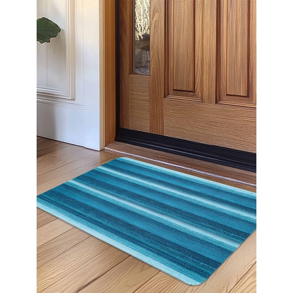 Turquoise Teal Ombre Door Mat Indoor Outdoor Entrance,Non Slip Small Rug for Kitchen Bathroom Entryway Rug,Farmhouse Modern Abstract Striped Washable Doormat Floor Mat for Office Home 18x30 Inch