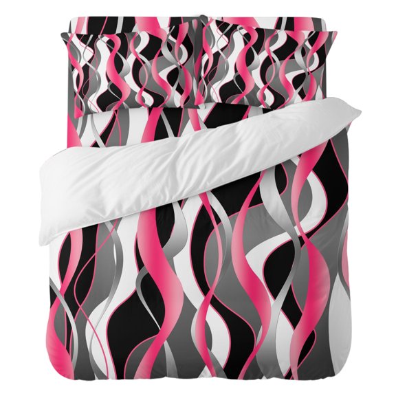 Pink Gray Stripes Twin Duvet Cover Set 4pcs Abstract Art Modern Soft Cozy All Season Bed Sheet Set, 1 Duvet Cover 1 Sheet and 2 Pillowcases (No Comforter)